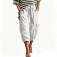 thumbnail image 2 of Hueook Womens Capri Pants Hiking Women's Loose Casual Cargo Pants with Pockets White L, 2 of 6