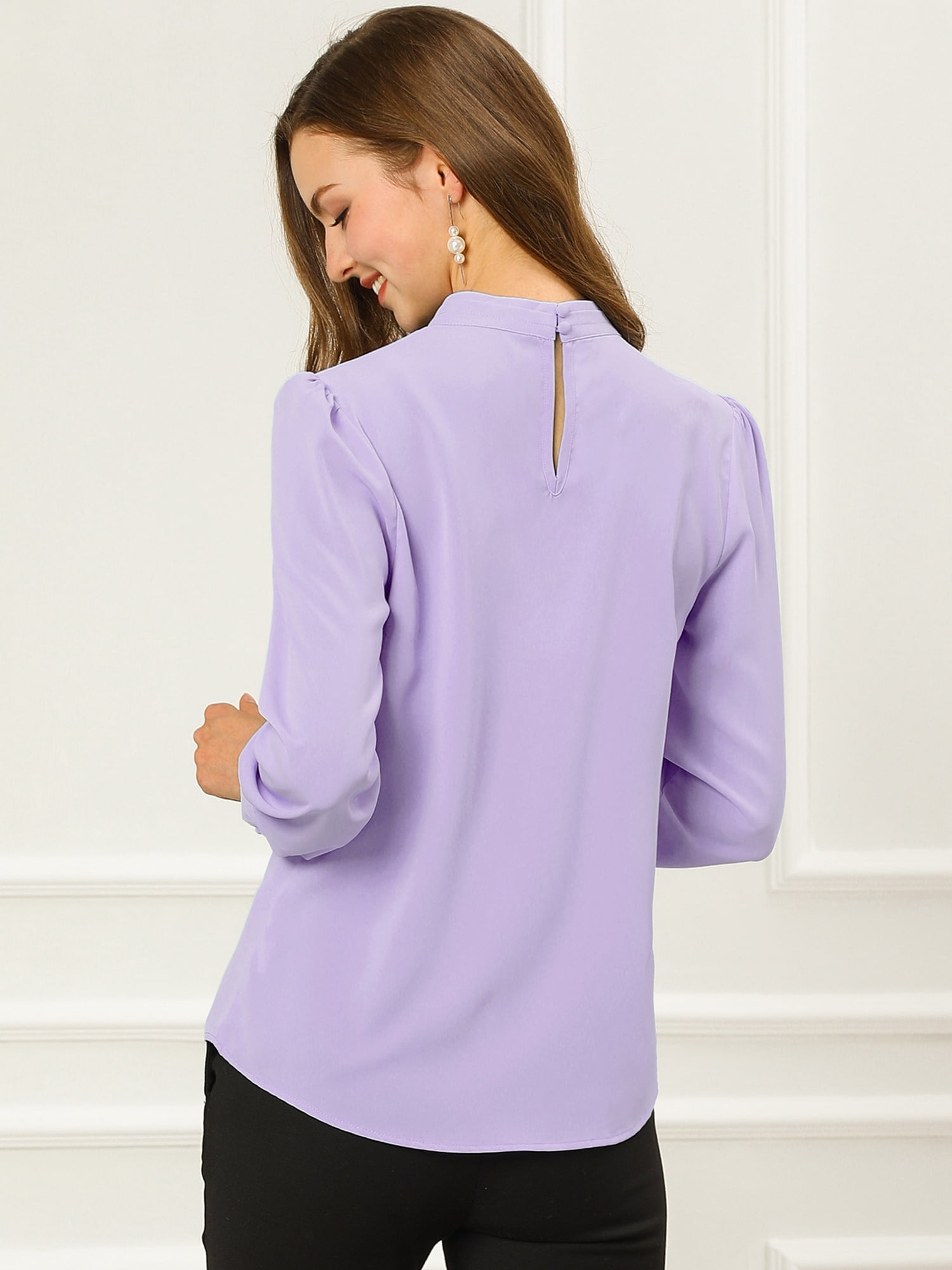 DARING DIVA Women's Stand Collar Long Sleeve Office Blouse 3XL Light Purple