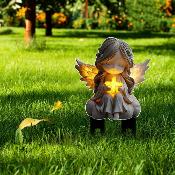 Acrylic 2D Stake - 7.8in Garden Angel Ornaments - Great for Patio, Balcony, Yard, Lawn Decor, Fairy Garden Accessories Decoration