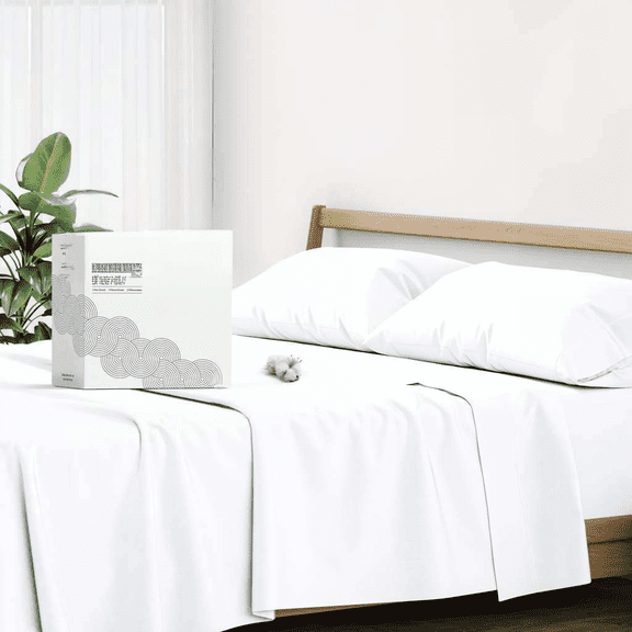 100% Egyptian Cotton Queen Sheet Set 4 Piece White 500 Thread Count 16 Deep Pocket Sateen