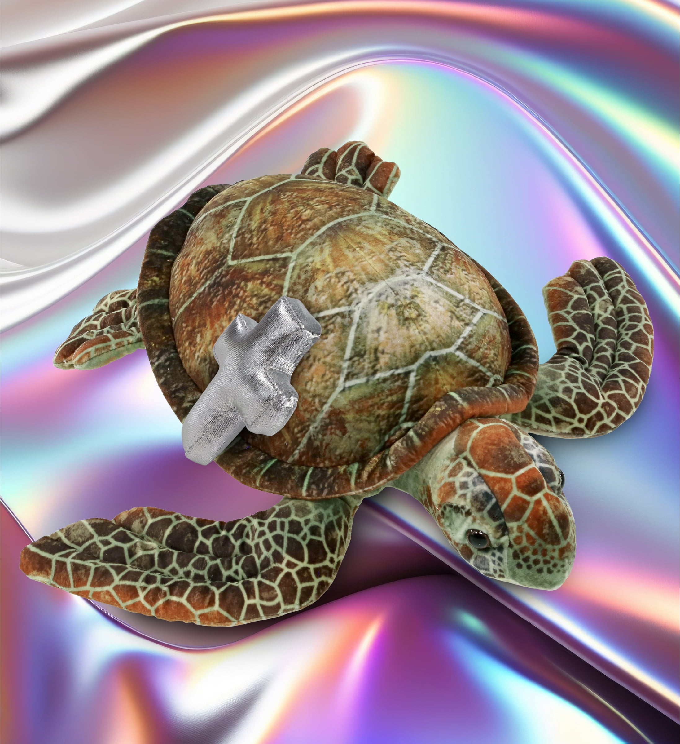 DolliBu Wild Collection Sea Turtle Stuffed Animal with Silver Cross Plush - Baptism Gifts for Boys and Girls, Dedication Christening Gifts Plush Prayer Toy Healing Stuffed Animal - 14 Inches