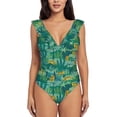 thumbnail image 2 of Yiaed Jungle Leopard Print Women's Ruffled One Piece Swimsuit V Neck Swimwear Slimming Monokini for Woman-X-Large, 2 of 8