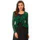 thumbnail image 1 of Cárdigan corto con lazo En la parte delantera para mujer Allegra K Encaje Floral Verde oscuro XS, 1 of 5