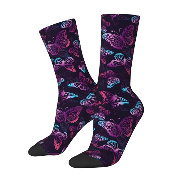 Vsdgher Purple Butterfly Crew Socks for Men & Women, Breathable Casual Athletic Ankle Socks