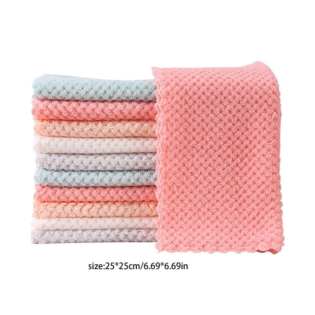 Kitchen Towel Set 10 Pcs Absorbent Polyester Dishcloth Rectangular Pineapple Grid Texture Oil Absorbing Cleaning Cloth 25 cm x 25 cm