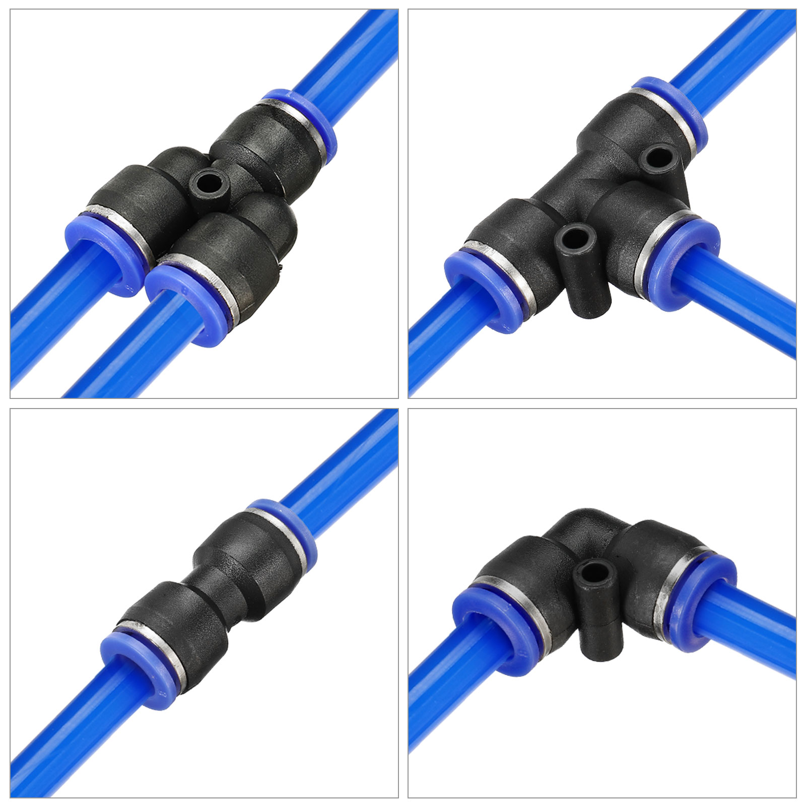 Uxcell 8mm OD 10 Meters 1/8BSPT Pneumatic PU Air Hose Pipe Kit with 12Pcs Quick Fittings, Blue