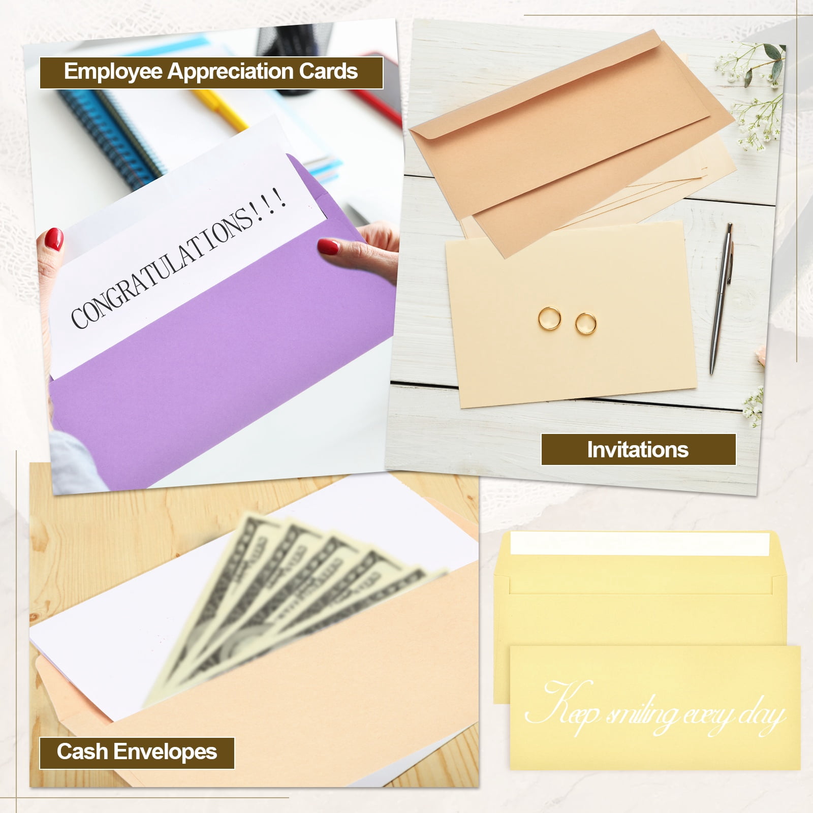 Uxcell 60 Pack Light Yellow #10 Business Envelopes, Colored Self Seal Letter Size