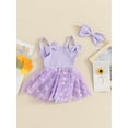 thumbnail image 6 of Aojekbee Newborn Girl Outfit, Flower Print Sleeveless Tulle Patchwork Romper Dress with Bow Hairband Summer Clothes, 6 of 10