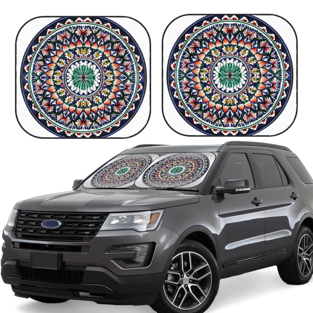 Vsdgher Colorful With Blue Oriental Print Car Windshield Sun Shade, Reflective Sunshade Window Sunshade Sun Visor Protector Fit for Cars,Trucks,SUVs-Small