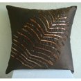 thumbnail image 4 of Funda de almohada marrón con lentejuelas y hojas tropicales, 45 x 45 cm (18 x 18 pulgadas), cuadrada de seda, con diseño floral de hojas marrones., 4 of 4