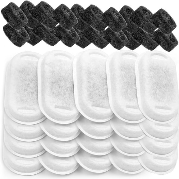 40 PCS Cat Water Fountain Filters for Stainless Steel 67oz/2L Adjustable Water Flow Pet Fountain, 20 Pack Pet Replacement Filters with 20 Sponges