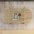 thumbnail image 4 of Coffee Tables Oval Glass Coffee Table, Mid-Century Modern Design, L41 x W21 x H17 inch, for Living Room, 2-Tier Structure, Clear Glass Top and Walnut Finish Wood Shelf, Conical Legs with Gold Finish, 4 of 11
