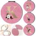 thumbnail image 3 of Portable Folding Shiny Double-Sided Makeup Mirror Leather Cosmetic Pocket Magnifying Hand Gold Letter Pattern Beauty Tool(O), 3 of 4
