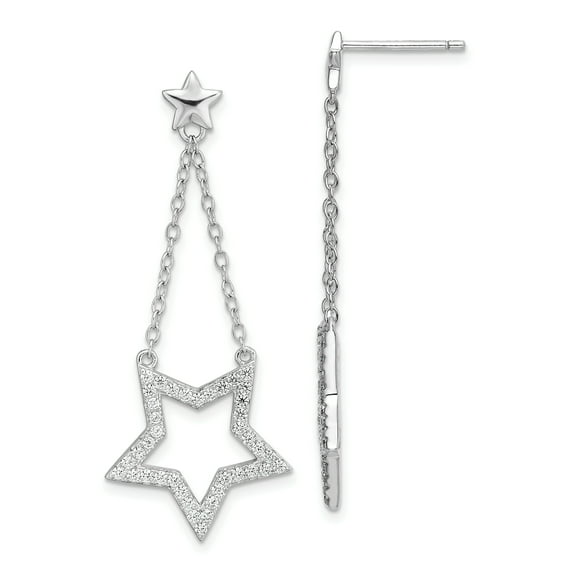 Primal Silver Sterling Silver Rhodium-plated Cubic Zirconia Star Dangle Earrings