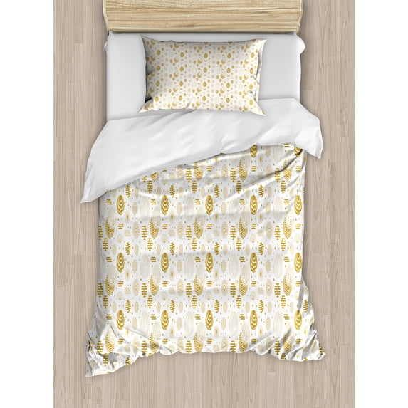 Geometric Duvet Cover Set Twin Size, Pattern of Circles with Alchemy Primitive Style Like Motifs in Monochrome, Decorative 2 Piece Bedding Set with 1 Pillow Sham, Pale Coffee White, by Ambesonne