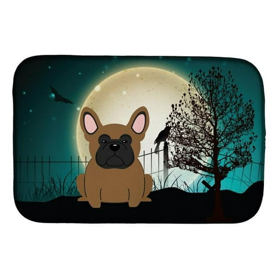 Halloween Scary French Bulldog Brown Dish Drying Mat