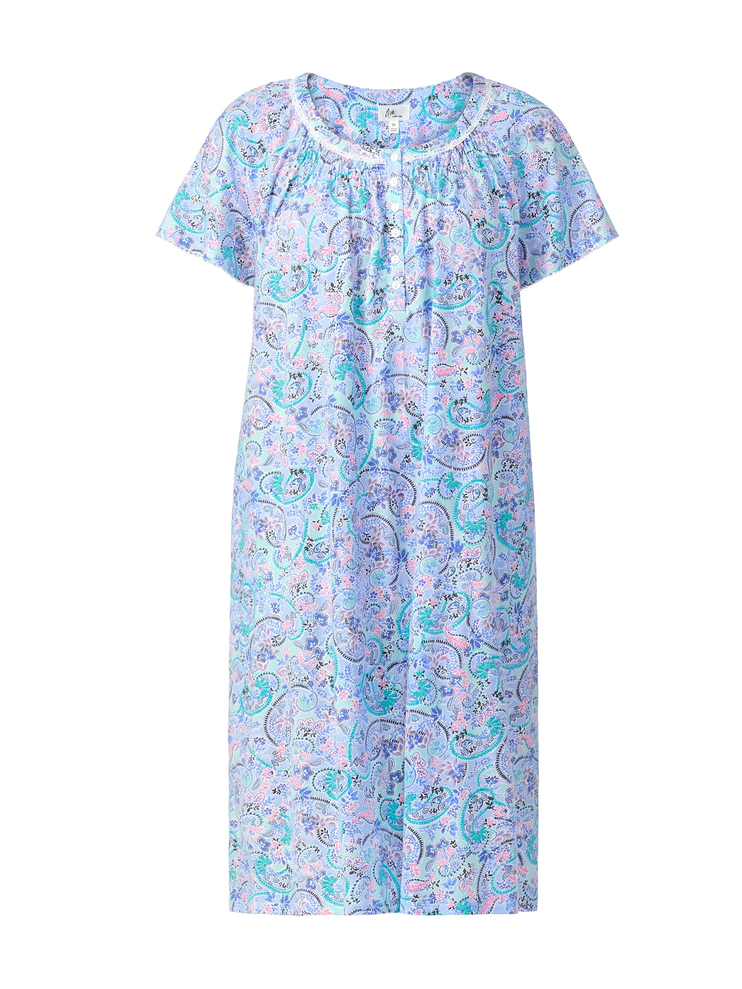 Aria Women's 100% Cotton Raglan Sleeve Smocked Neck Sleepwear 40" Gown, Sizes XS-5X