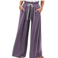 thumbnail image 2 of QUINDOS Wide Leg Womens Plus Size Pants Long High Waisted Casual Trousers Drawstring Straight Fit Pants with Pockets, 2 of 7