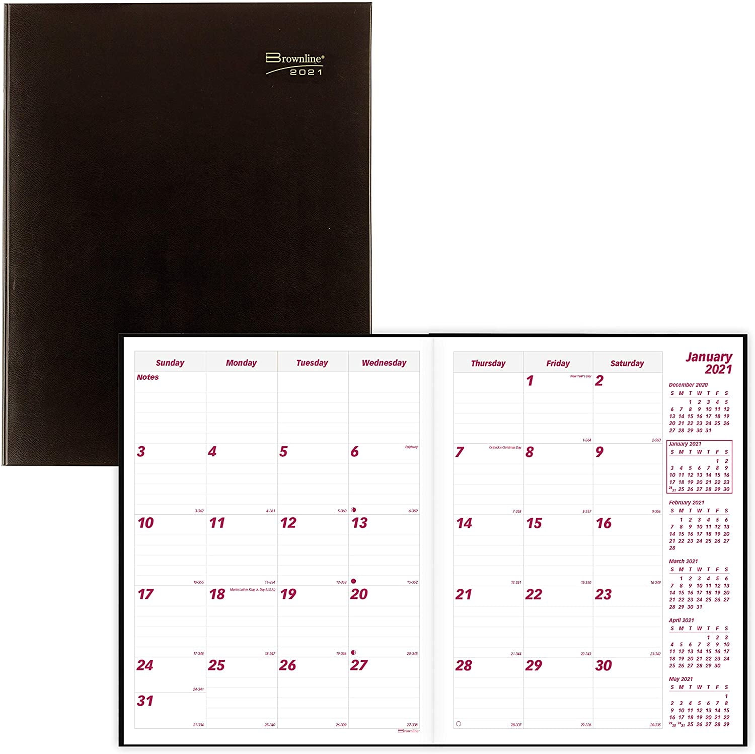 Brownline 2021 Monthly Planner, 14 Months (Dec 2020 - Jan 2022), Black ...