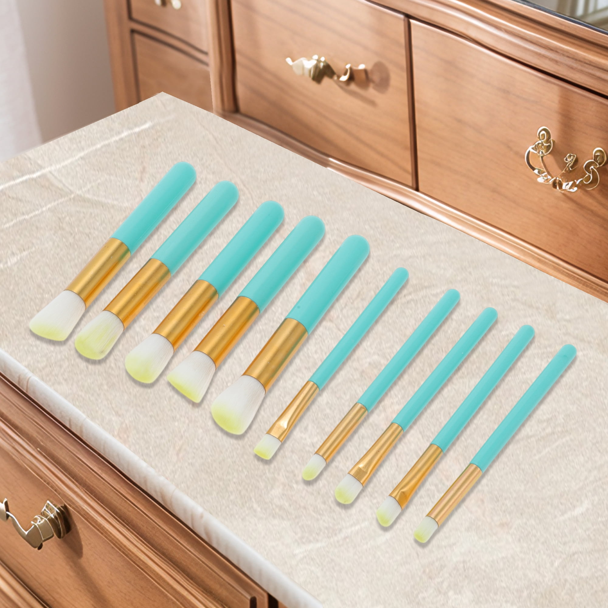Unique Bargains 10 Pcs Lightweight Makeup Brush for Travel Blue