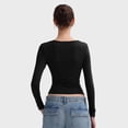 thumbnail image 5 of Stichou Long Sleeve Shirts for Women 2026 Lace V Neck Slim Fit Basic Tee Tops 2026 Casual T-Shirt Going Out Spring Fall Outfits Black S, 5 of 6