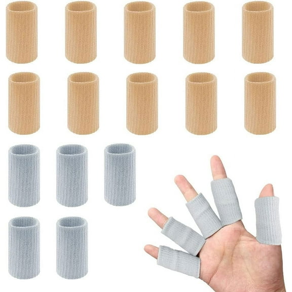 20 Pcs Finger Splints, Finger Sleeves Protectors Finger Brace Sport Finger Compression Sleeve Support Elastic Thumb Sleeves for Relieving Pain Arthritis Trigger Finger(Black Skin Tone)