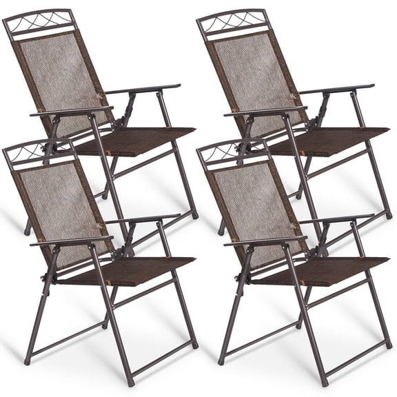 Costway Set of 4 Patio Folding Sling Chairs Steel Fabric Camping Deck Garden Pool
