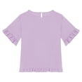 thumbnail image 5 of Faraee 3/4 Sleeve Cotton Linen Cropped Tops for Teen Girls Kids Ruffle Hem Crewneck Solid Blouses Summer Loose Shirt 5t 6t 7t 8t 5-15 Years Light Purple, 5 of 6