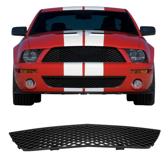 Ikon Motorsports Front Upper Grille Compatible with 2007-2009 Ford Mustang GT500 GT500KR Models OE Style Unpainted Black ABS Injection Replacement Front Bumper Grill 1PC