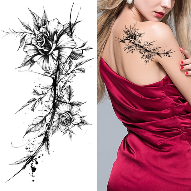 Tatuajes temporales para hombres, mujeres y adultos. Tatuajes abstractos con rosas.