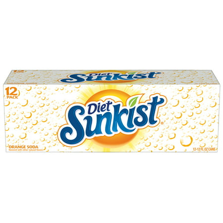 (2 Pack) Diet Sunkist Orange Soda, 12 Fl Oz Cans, 12