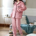 thumbnail image 5 of Feancey Women's Fleece Pajama Sets Long Sleeve Button Down Two-Piece Sleepwear Cute Heart Print Soft Lounge Pjs Set with Chest Pocket Pink L, 5 of 9
