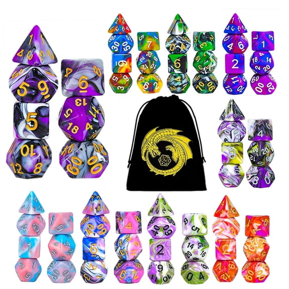 SWAJUJA 9 X 7 Polyhedral Dice Set (63 Pieces) for Dungeons and Dragons DND RPG MTG Table Games D4 D6 D8 D10 D% D12 D20 with 1 Pack Black Bags, 9 Colors