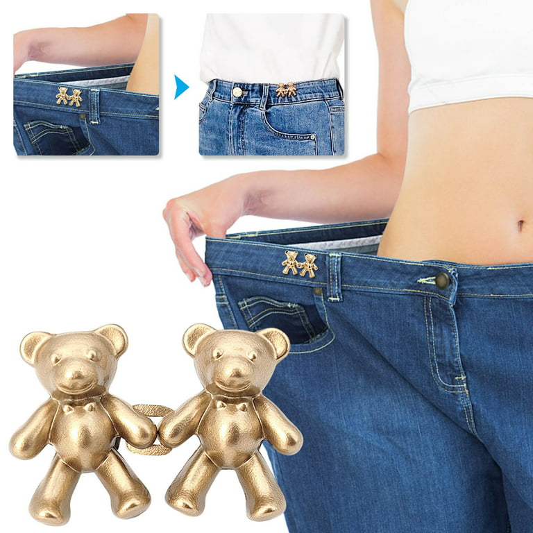 VerPetridure 2 Pack Cute Bear Button Pins for Jeans,No Sew and No Tools  Instant Pant Waist Tightener,Adjustable Jean Buttons Pins for Loose Jeans 