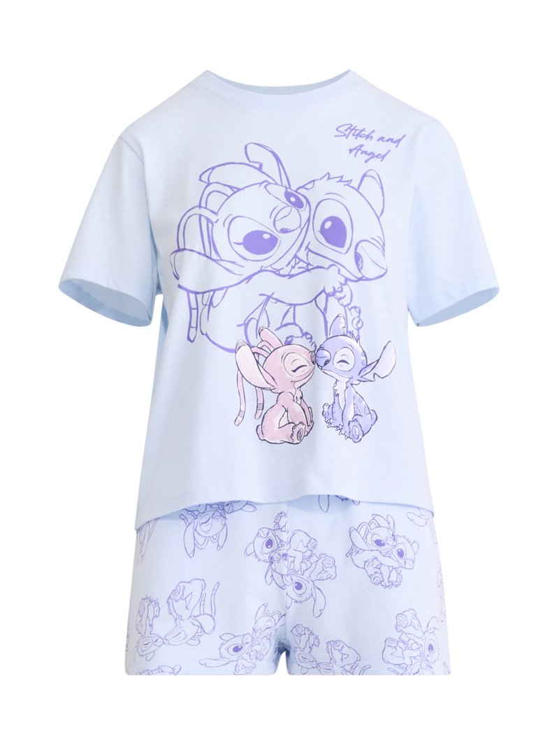 Stitch and Angel Women's Graphic Tee and Shorts Set, 2-Piece