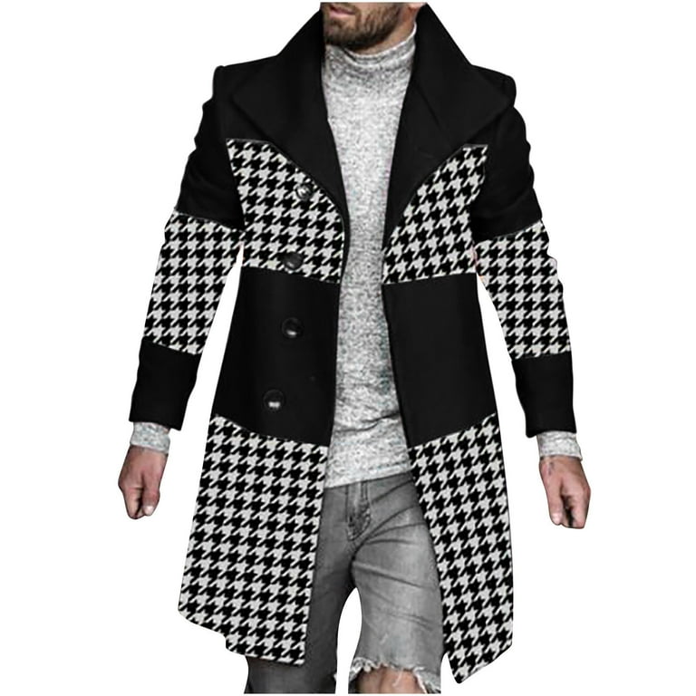 KIJBLAE Discount Mens Fall Winter Long Houndstooth Windbreaker