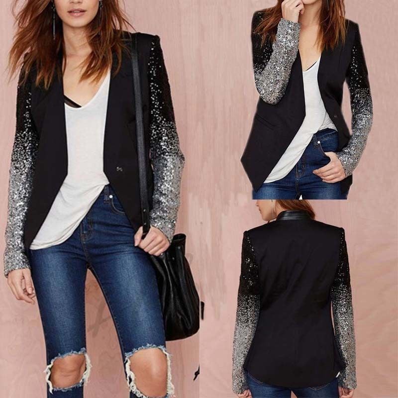 Women Sequin Blazer Coat Jacket Tops Long Sleeve Open Cardigan OL Suits LadiesCP Women Sequin Blazer Coat Jacket Tops Long Sleeve Open Cardigan OL Suits LadiesCP