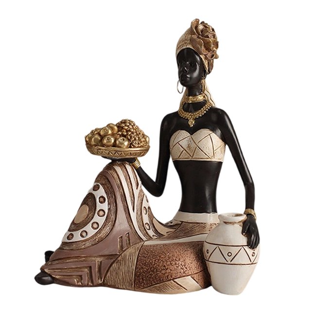 Estatua africana, adorno estético decorativo, estatua de resina, figura de mujer tribal para sala de estar, oficina, hotel, estantería, dormitorio. Sentado A