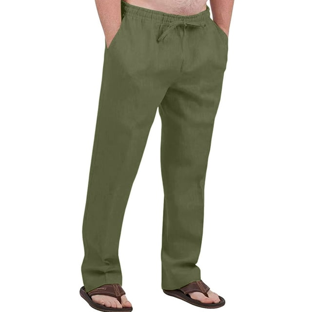 Innerwin Pants Elastic Waist Men Trousers Beach Drawstring Lightweight Long Pant Army Green M