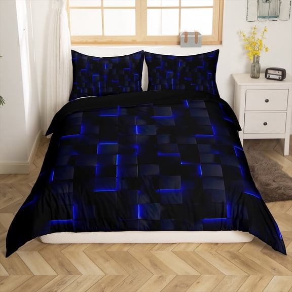 Erosebridal Futuristic Cubes Comforter Cover Twin,Plaid Buffalo Bedding Twin Size,Geometric Grid Duvet Cover Twin,Microfiber Gradient Room Decoration(No Comforter),Reversible,3pcs