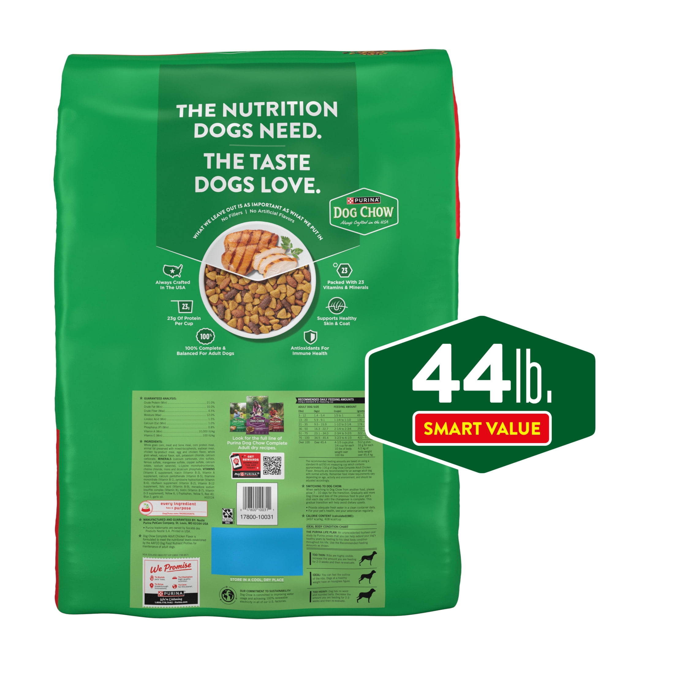 (2 pack) Purina Dog Chow Complete, Dry Dog Food for Adult Dogs High Protein, Real Chicken, 44 lb Bag