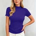 thumbnail image 6 of Women's Short Sleeve Tops Ribbed Lettuce Trim Shirts Work Blouses For Women Business Casual Outfits Slim Fit Crew Neck Casual Summer Basic Tees Going Out Tops For Women, 6 of 9