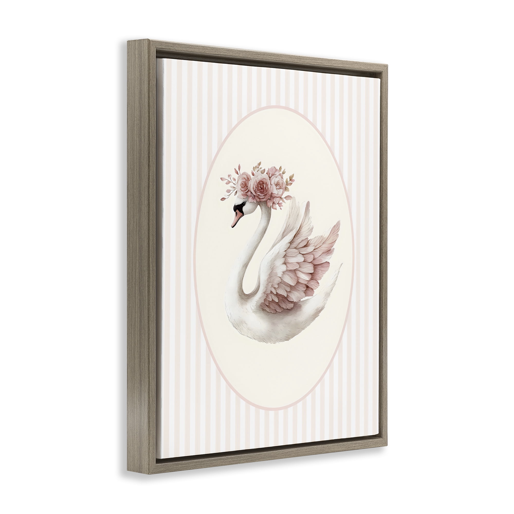 Stupell Industries Nursery Ballerina Swan Striped Brown Framed Floater Canvas Wall Art, design by LSR Design Studio