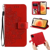 iPhone 11 Pro Max Wallet Case 6.5 inch 2019, Allytech Embossed FlowerPU Leather with TPU Back Shockproof Kickstand Card Slots Magnetic Clasp Detachable Hand Strap for iPhone 11 Pro Max 6.5", Red