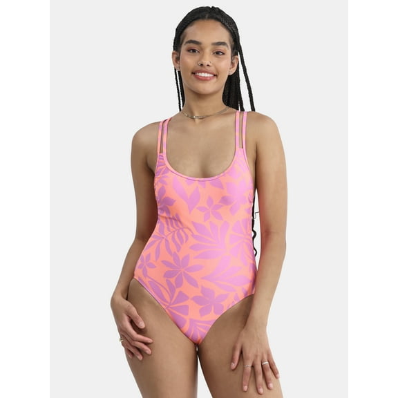 No Boundaries Women's High Leg One Piece Swimsuit, Sizes XXS-XXL