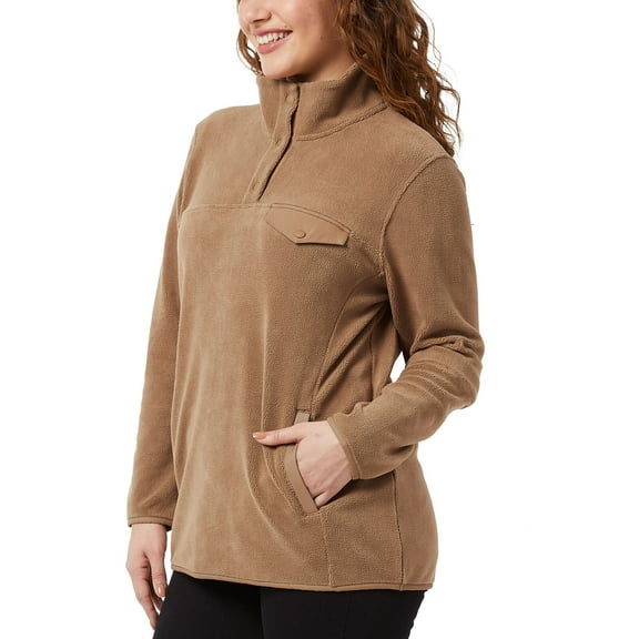 32 Degrees Ladies' Snap Fleece Pullover (Wood Smoke, X-Large)