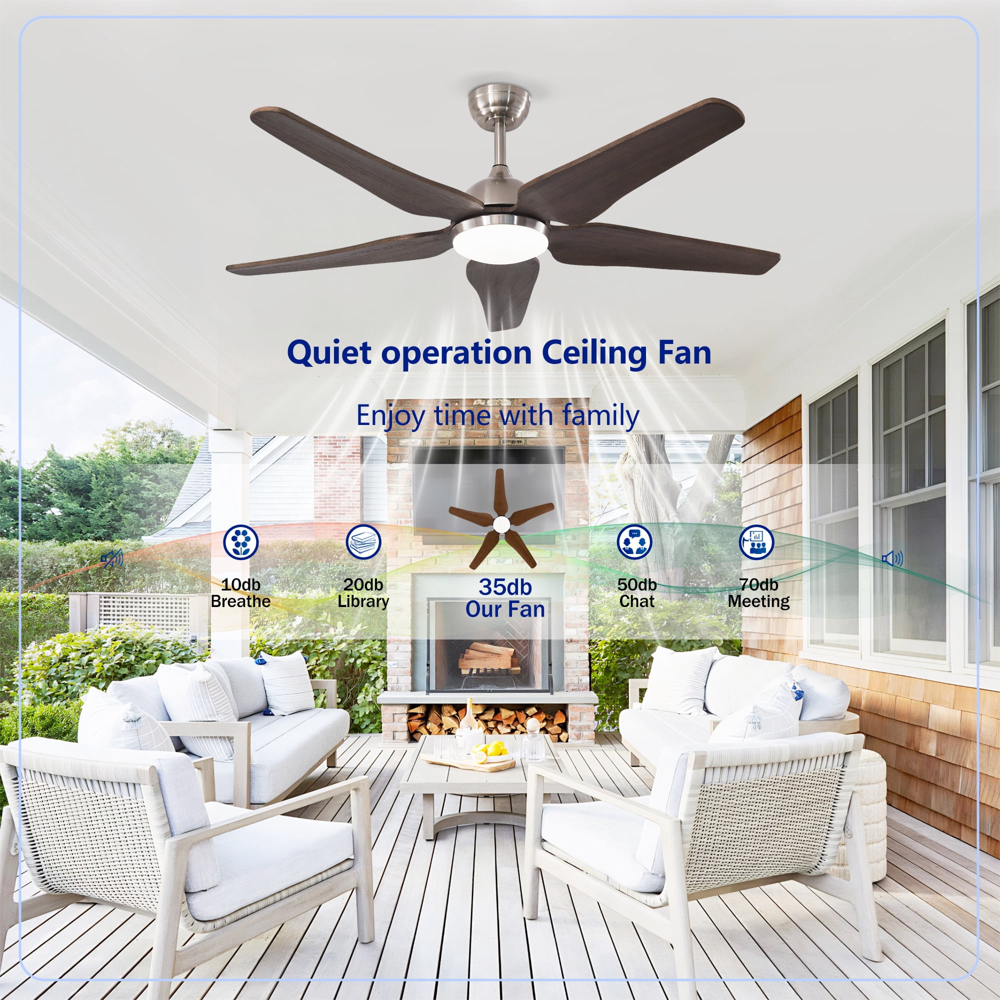 Leumius 52" Ceiling Fan with Light, Quiet DC Motor Ceiling Fans 6 Speed Levels,Reversible Ceiling Fan for Patio Living Room Bedroom Silver