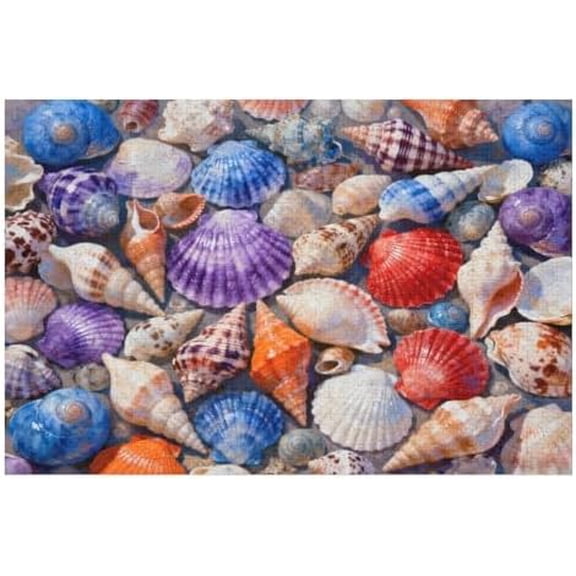 500 Piece Colorful Beach Shells Ocean Seashell Artwork Puzzle for Adults Glossy Family Puzzle Game and Coastal Decor