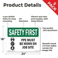 thumbnail image 2 of PPE Must Be Worn On Job Site With Symbol OSHA SAFETY FIRST Aluminum Sign 24 Inch x 18 Inch - 5 Pack, 2 of 8
