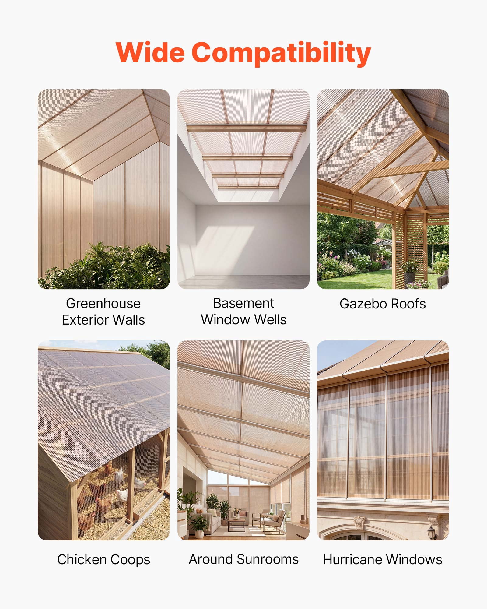 VEVOR Roof Panels, 12Pcs Polycarbonate Roofing Panels Double Layer, High Impact Corrugated Plastic Greenhouse Replacement Cover, Waterproof for Gazebos, Chicken Coops, Home, Garden (5' x 2' x 0.24")